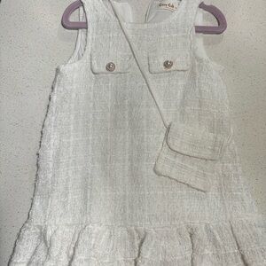 White Casual Kids Dress with Purse